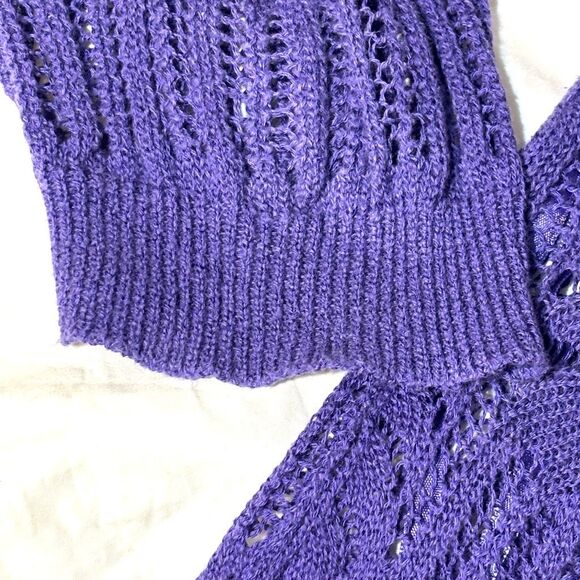 Chico’s purple open stitch lacy look cotton rayon cardigan sweater Chico’s 3 (XL - Picture 4 of 7